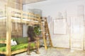 White bedroom corner, green loft bed, poster toned Royalty Free Stock Photo