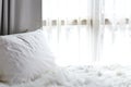 White bedroom with white curtain on window Royalty Free Stock Photo