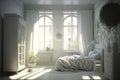 White bedroom interior. Architecture modern home bed room 3d rendering house wall furniture of Generative Ai