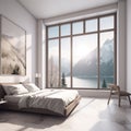 White bedroom interior design with clean sheets. Bedroom and modern loft style.