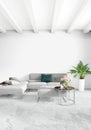 White bedroom or livingroom minimal style interior design with stylish wall and sofa. 3D Rendering. Conept of show room Royalty Free Stock Photo