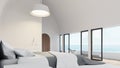 White bedroom luxury modern style and sea view - 3D rendering Royalty Free Stock Photo