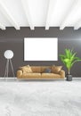 White bedroom minimal style Interior design with wood wall and grey sofa. 3D Rendering. Royalty Free Stock Photo
