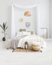 White and beige bedroom in boho style Royalty Free Stock Photo