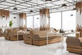 White and beige city cafe interior with double sided sofas Royalty Free Stock Photo