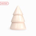 White Beige Cone Christmas Tree. 3D render of realistic abstract White Beige Porcelain Figurine Christmas Tree isolated on white