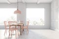 White and beige loft dining room interior