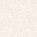 White beige seamless nature background from white hand drawn contour flowers. Repeating abstract nature texture for fabric, tiles