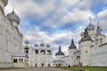 White Belfry with bells .Kremlin of ancient town of Rostov Veliky.Russia. Golden Ring Royalty Free Stock Photo