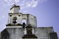 White bell tower with colonial architecture of a church in San Miguel de Allende, Guanajuato, Mexico