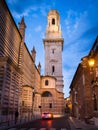 The white bell tower of the Verona Cathedral in Italy at sunset Royalty Free Stock Photo