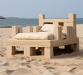 a white bench on a beach