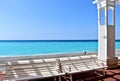 White bench on the Promenade des Anglais in Nice, France Royalty Free Stock Photo