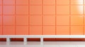 A white bench sitting in front of a bright orange wall, AI