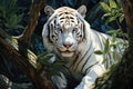 White Bengal tiger in oil painting style. Tiger among the jungle. Beautiful background, decorative wall decoration Royalty Free Stock Photo