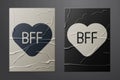 White BFF or best friends forever icon isolated on crumpled paper background. Paper art style. Vector Royalty Free Stock Photo