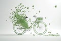 White bicycle and green leafs - sustainable and eco friendly or green transportration concept. Generative AI Royalty Free Stock Photo