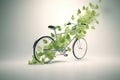 White bicycle and green leafs - sustainable and eco friendly or green transportration concept. Generative AI Royalty Free Stock Photo