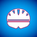 White Bicycle helmet icon isolated on blue background. Extreme sport. Sport equipment. Vector Royalty Free Stock Photo