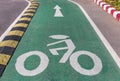 white bicycle lane sign on green asphalt road Royalty Free Stock Photo