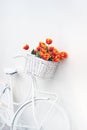 Bouquet Of Red Tulips In A Basket On A White Background