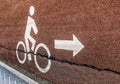 White bicycle road sign on asphalt lane with arrow symbol in vintage style Royalty Free Stock Photo