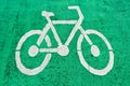 White bicycle sign painted on an green asphalt road. Royalty Free Stock Photo