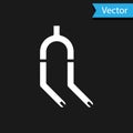White Bicycle suspension fork icon isolated on black background. Sport transportation spare part steering wheel. Vector