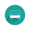White Big bed for two or one person icon isolated with long shadow. Green circle button. Vector Royalty Free Stock Photo