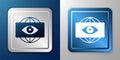 White Big brother electronic eye icon isolated on blue and grey background. Global surveillance technology, computer Royalty Free Stock Photo