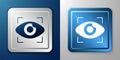 White Big brother electronic eye icon isolated on blue and grey background. Global surveillance technology, computer Royalty Free Stock Photo