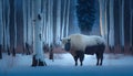 A White Big Buffalo Standing on Snow AI Generative