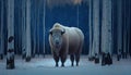 A White Big Buffalo Standing on Snow AI Generative