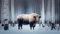 A White Big Buffalo Standing on Snow AI Generative