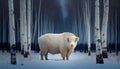 A White Big Buffalo Standing on Snow AI Generative