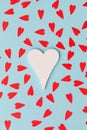 White Big Heart And Small Red Hearts On The Blue Background