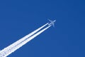 White big passenger airplane two engines aviation airport contrail clouds. Royalty Free Stock Photo