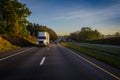 Semi-truck 18 wheeler running on the highway