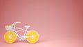 White bike with sliced orange wheels, healthy lifestyle concept with pink pastel background copy Royalty Free Stock Photo