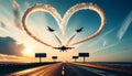 fighter jets making a loop and leaving an inversion trail in the shape of a heart Royalty Free Stock Photo