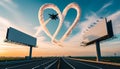 fighter jets making a loop and leaving an inversion trail in the shape of a heart Royalty Free Stock Photo