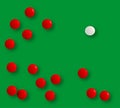 Break snooker table with red and white balls