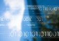 White binary code against blurry building Royalty Free Stock Photo