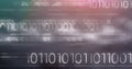 White binary code against purple and green blurry background Royalty Free Stock Photo