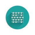White Binary code icon isolated with long shadow. Green circle button. Vector Royalty Free Stock Photo