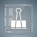 White Binder clip icon isolated on grey background. Paper clip. Square glass panels. Vector Illustration Royalty Free Stock Photo