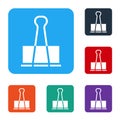 White Binder clip icon isolated on white background. Paper clip. Set icons in color square buttons. Vector Illustration