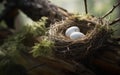 white bird egg nest on a log Royalty Free Stock Photo