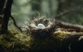 white bird egg nest on a log Royalty Free Stock Photo