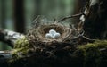 white bird egg nest on a log Royalty Free Stock Photo